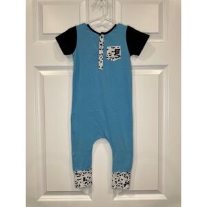 Rags to Raches Blue Black White Print Romper Jumpsuit Size 18-24 Months